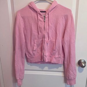 Brandy Melville. Pink cropped zip-up hoodie.